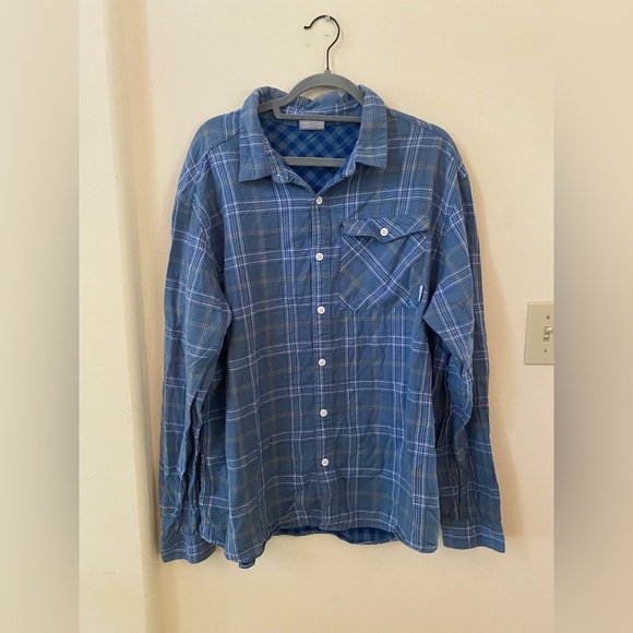 COLUMBIA BLUE MENS PLAID LONG SLEEVE BUTTON UP COTTON SHIRT OUTDOORS XXL - Picture 1 of 6